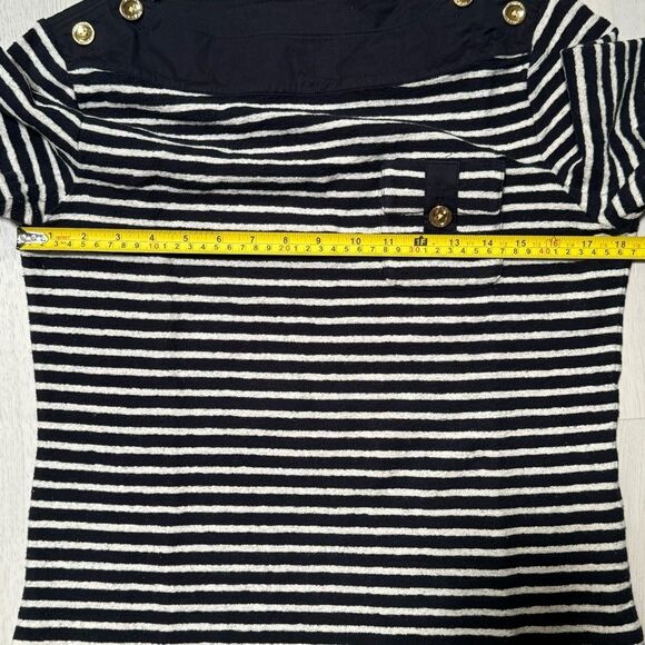 Tory Burch Navy Blue and White Striped Boat Neck Top 3/4 Sleeve - Picture 14 of 14